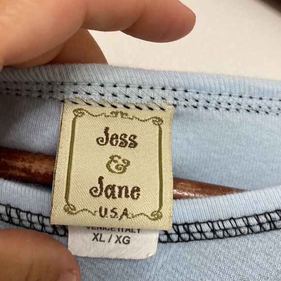 Jess & Jane Top Womens XL Blue Venice Italy Allover Print Long Sleeve Studs - Picture 8 of 10